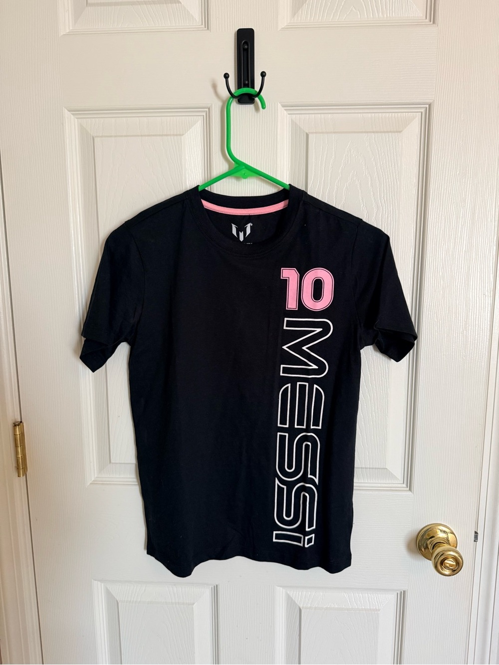 Black Kids' Short Sleeve Tee with Pink '10' and Vertical Text